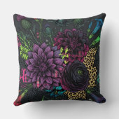 Cyberpunk Dark Floral Throw Pillow - Edgy  クッション (裏面)