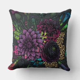 Cyberpunk Dark Floral Throw Pillow - Edgy  クッション