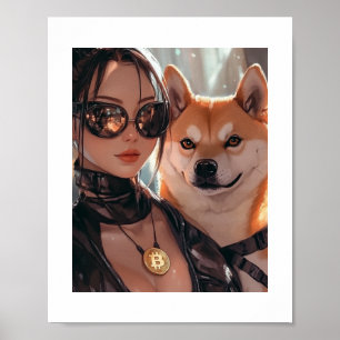 Cyberpunk Dogecoin Waifu暗号アニメポスター ポスター