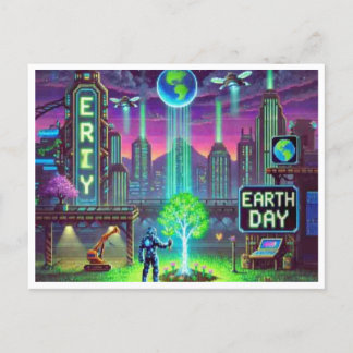 Cyberpunk Earth Day 16ビットピクセルアートポストカード シーズンポストカード