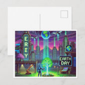 Cyberpunk Earth Day 16ビットピクセルアートポストカード シーズンポストカード (正面/裏面)