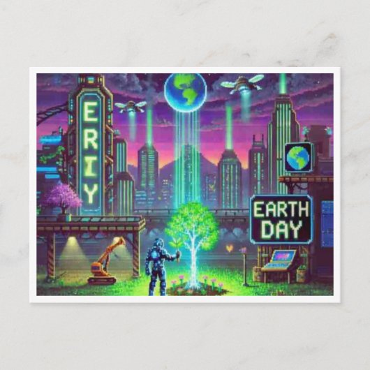 Cyberpunk Earth Day 16ビットピクセルアートポストカード シーズンポストカード (正面)
