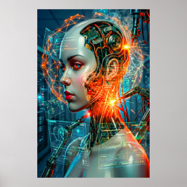 Cyberpunk Female Cyborg Neon Sci-Fi Tech Art ポスター