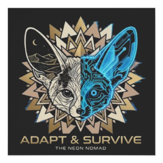 Cyberpunk Fennec Fox Geometric ポスター (正面)