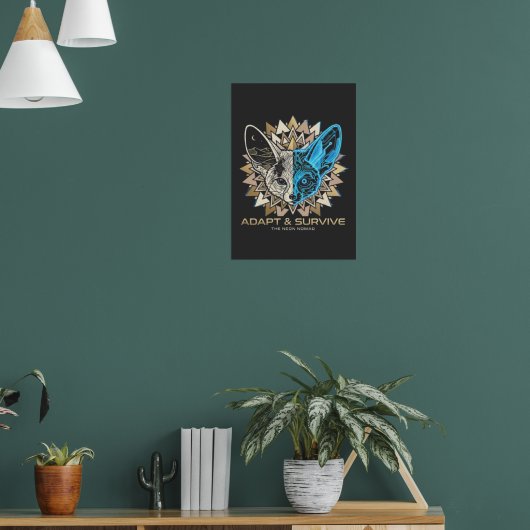 Cyberpunk Fennec Fox Geometric ポスター (リビング1)