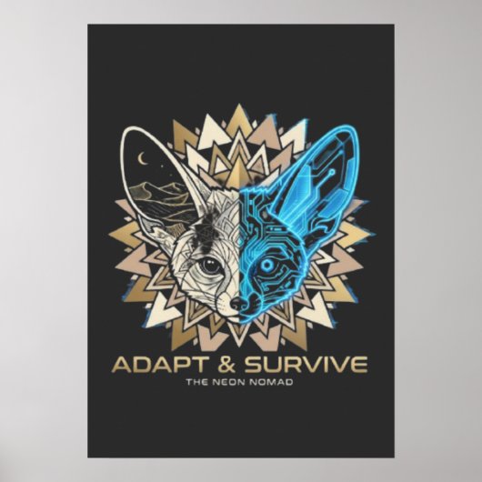 Cyberpunk Fennec Fox Geometric ポスター (正面)