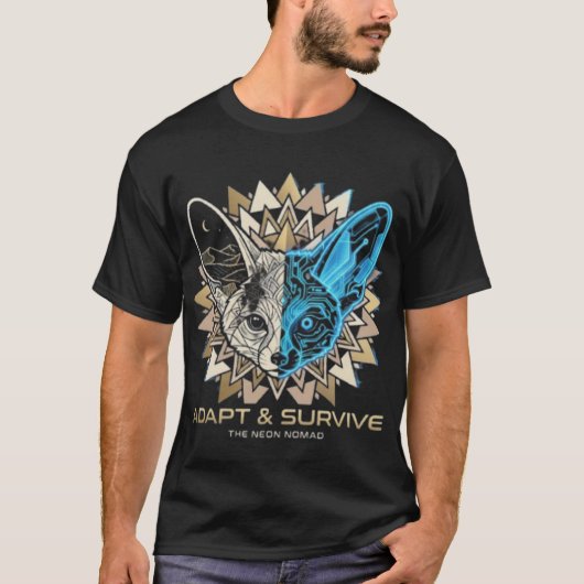 Cyberpunk Fennec Fox Geometric Tシャツ (正面)