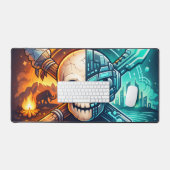 Cyberpunk Fire & Ice Skull Gaming Mouse Pad  デスクマット (キーボード&マウス)