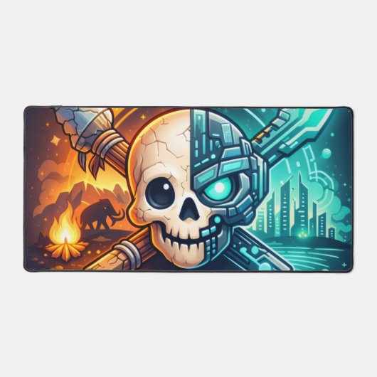 Cyberpunk Fire & Ice Skull Gaming Mouse Pad  デスクマット (正面)