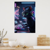 Cyberpunk Gamer Cat Art Poster ポスター (キッチン)