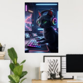 Cyberpunk Gamer Cat Art Poster ポスター (ホームオフィス)