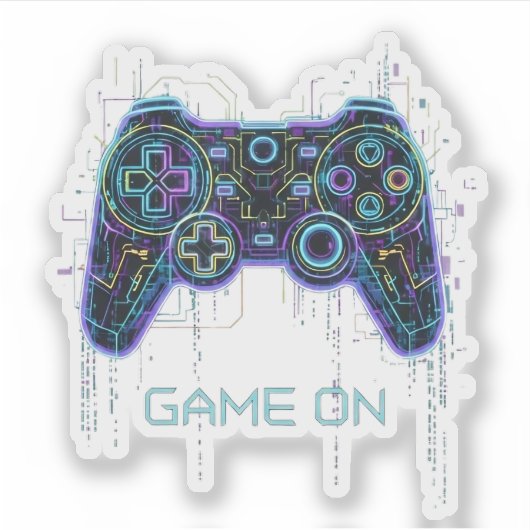 Cyberpunk Gaming Controller - Neon Game On Tech シール (正面)