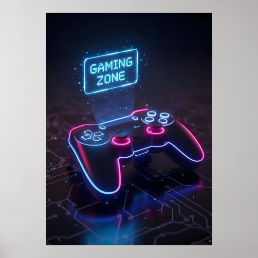 Cyberpunk Gaming Controller Neon “GAMING ZONE ポスター (正面)
