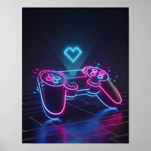 Cyberpunk Gaming Controller – Neon Pixel Heart ポスター (正面)