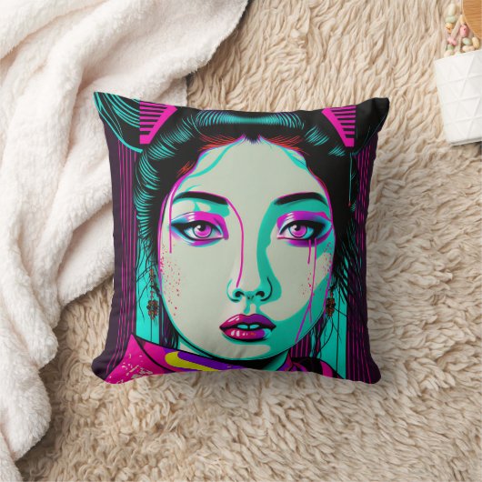 Cyberpunk Geisha装飾用クッション16インチx 16インチ クッション (ブランケット)