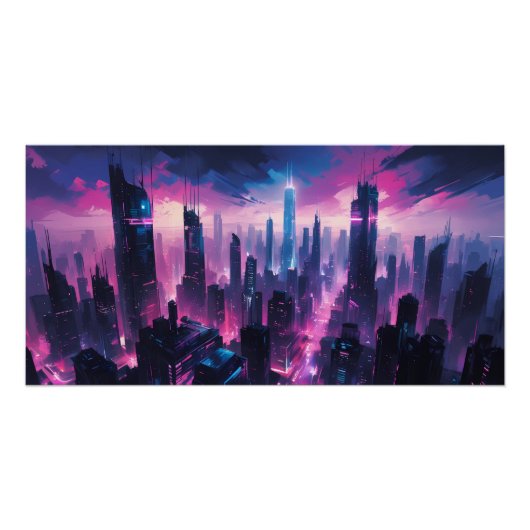 Cyberpunk Glow Cityscape – Futuristic Neon Skyline ポスター (正面)