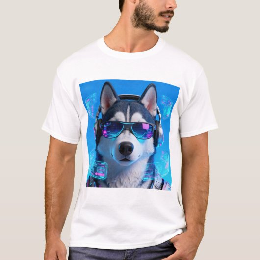 Cyberpunk Husky | Neon Tech-Style Avatar Tシャツ (正面)