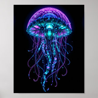 Cyberpunk Jellyfish – Neon Bioluminescent Deep Sea ポスター