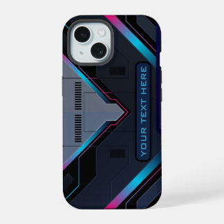 Cyberpunk Mecha Armor Neon Blue Purple Custom Name iPhone 15ケース