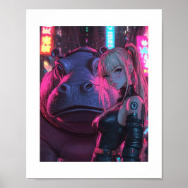 Cyberpunk Moodengcoin Waifu & Hippo Cryptoポスター ポスター