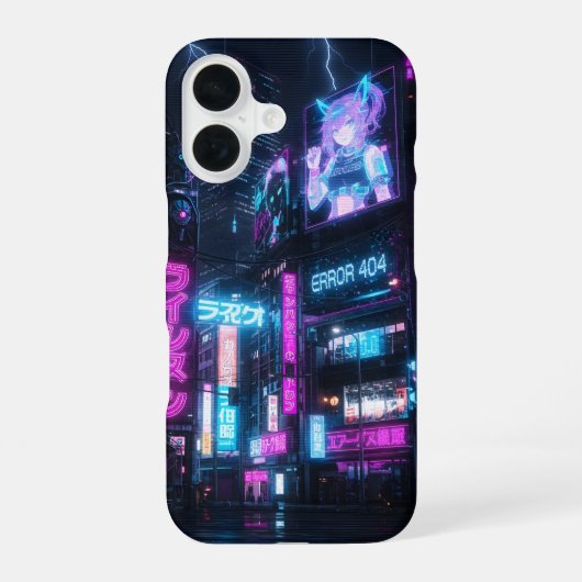 Cyberpunk Neon Anime Girl Glitch Phone Case iPhone 16ケース (裏面)
