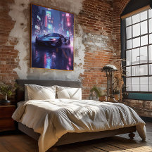 Cyberpunk Neon City at NightのChrome Sports Car