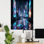 Cyberpunk Neon City Future Road ポスター (ホームオフィス)