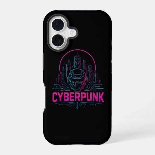 Cyberpunk Neon City Logo – Futuristic Tech Aesthet iPhone 16ケース (裏面)