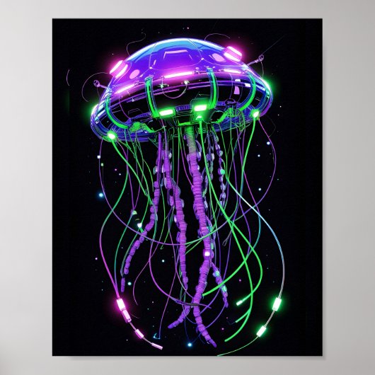 Cyberpunk Neon Jellyfish art ポスター (正面)