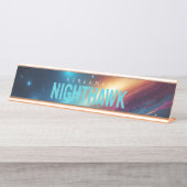 Cyberpunk Neon Space Fluid Abstract Galaxy Name デスクネームプレート (正面)