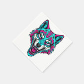 Cyberpunk Neon Wolf - Synthwave Robotic Animal スタンダードカクテルナプキン (角)