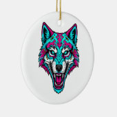 Cyberpunk Neon Wolf - Synthwave Robotic Animal セラミックオーナメント (右)