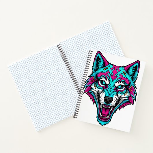 Cyberpunk Neon Wolf - Synthwave Robotic Animal ノートブック (内部)