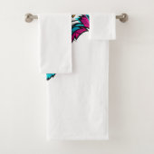 Cyberpunk Neon Wolf - Synthwave Robotic Animal バスタオルセット (インサイチュ)