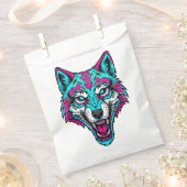 Cyberpunk Neon Wolf - Synthwave Robotic Animal フェイバーバッグ (クリップ留めされた状態)