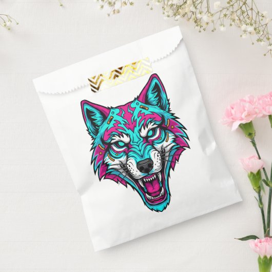 Cyberpunk Neon Wolf - Synthwave Robotic Animal フェイバーバッグ (封をした状態)