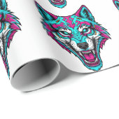 Cyberpunk Neon Wolf - Synthwave Robotic Animal ラッピングペーパー (ロールコーナー)