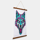Cyberpunk Neon Wolf - Synthwave Robotic Animal 吊り下げ型タペストリー (傾斜あり)