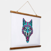 Cyberpunk Neon Wolf - Synthwave Robotic Animal 吊り下げ型タペストリー (傾斜あり)