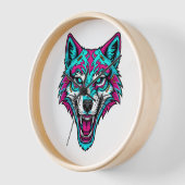 Cyberpunk Neon Wolf - Synthwave Robotic Animal 壁時計 (傾斜)