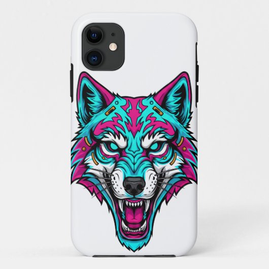 Cyberpunk Neon Wolf - Synthwave Robotic Animal Case-Mate iPhoneケース (裏面)