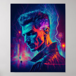 Cyberpunk Nikola Tesla in the city ポスター