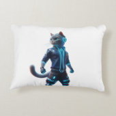 Cyberpunk Ninja Cat Gamer Throw Pillow アクセントクッション (裏面)