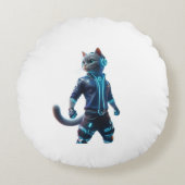 Cyberpunk Ninja Cat Gamer Throw Pillow – Futuristi ラウンドクッション (正面)