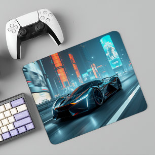 Cyberpunk Racer:ネオン市の未来的なスーパーカー マウスパッド