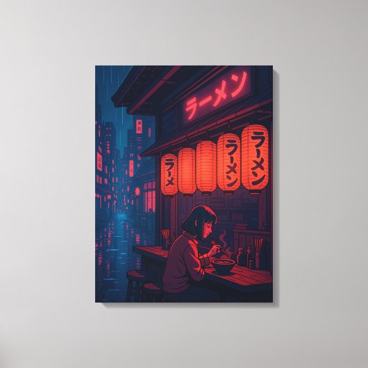 Cyberpunk Ramen Night Poster – Neon Japanese Citys キャンバスプリント (正面)