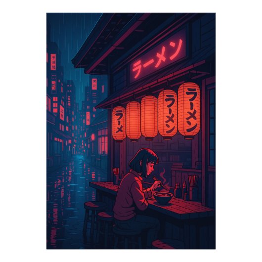 Cyberpunk Ramen Night Poster – Neon Japanese Citys フォトプリント (正面)