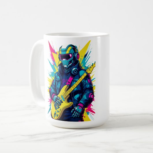 Cyberpunk Robot Guitarist Synthwave Art Mug コーヒーマグカップ (正面左)