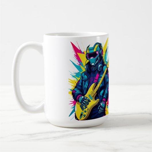 Cyberpunk Robot Guitarist Synthwave Art Mug コーヒーマグカップ (左)
