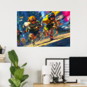 Cyberpunk Runners Sprint Neon Rain City Action Art ポスター (ホームオフィス)
